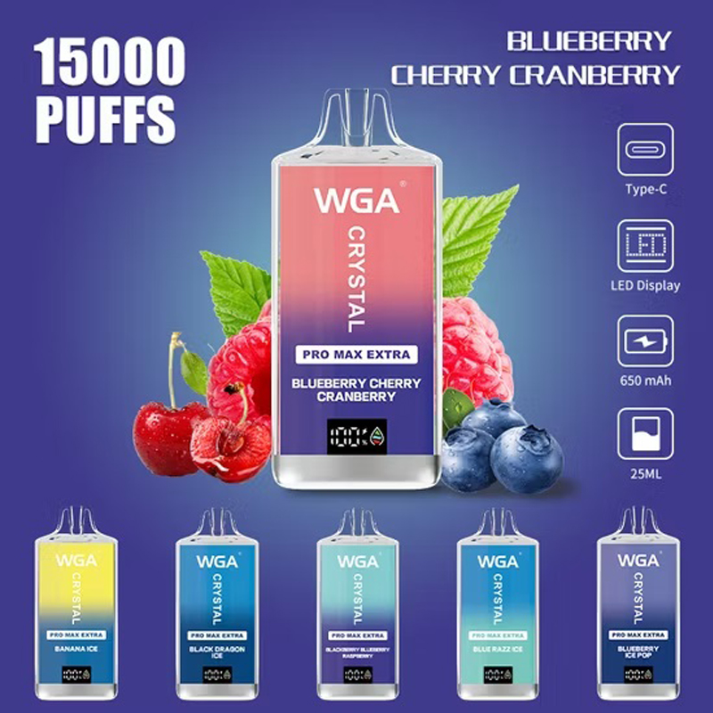 ilikevape.com WGA Crystal Pro Max Extra 15K (15000) Puffs Adjustable Airflow 650mAh Battery Type-C Charging 20ml Capacity 2/5% Nicotine Disposable Vape