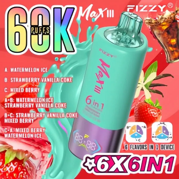 ilikevape.com Revolutionary Experience:Fizzy Max III Six-in-One Rechargeable Disposable Vape-A 60,000-Puff Journey to Bliss, Unlocking 6 Mysterious Flavor Universes!